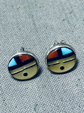 Native American Judy Homer Vintage Zuni Turquoise Coral Sterling Silver Earrings-Nativo Arts