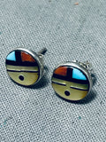 Native American Judy Homer Vintage Zuni Turquoise Coral Sterling Silver Earrings-Nativo Arts