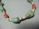 Native American Marvelous Santo Domingo Royston Turquoise Coral Heishi Necklace-Nativo Arts