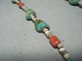 Native American Marvelous Santo Domingo Royston Turquoise Coral Heishi Necklace-Nativo Arts