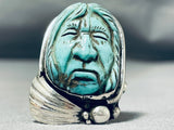 Native American Most Intricate Chief Turquoise Head Sterling Silver Ring-Nativo Arts