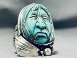 Native American Most Intricate Chief Turquoise Head Sterling Silver Ring-Nativo Arts