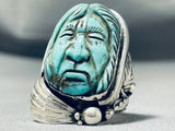 Native American Most Intricate Chief Turquoise Head Sterling Silver Ring-Nativo Arts