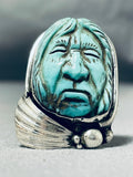 Native American Most Intricate Chief Turquoise Head Sterling Silver Ring-Nativo Arts