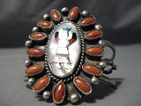 Native American Museum Huge Vintage Navajo Coral Turquoise Sterling Silver Kachina Bracelet-Nativo Arts