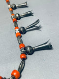 Native American Museum Vintage Chunk Coral Sterling Silver Torpedo Open Arms Necklace-Nativo Arts