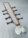 Native American Museum Vintage Chunk Coral Sterling Silver Torpedo Open Arms Necklace-Nativo Arts