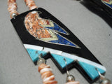 Native American One Of Best Vintage Santo Domingo Sterling Silver Parrot Turquoise Necklace-Nativo Arts