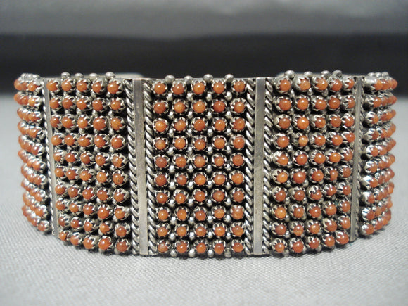 Native American One Of The Best Ever Coral Snake Eyes Sterling Silver Bracelet- 250 Corals!!-Nativo Arts