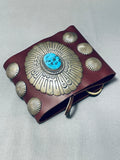 Native American One Of The Best Vintage Brown Leather Turquoise Sterling Silver Ketoh Bracelet-Nativo Arts