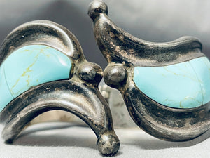 Native American One Of The Best Vintage Mexican/ Navajo Turquoise Hinge Sterling Silver Bracelet-Nativo Arts