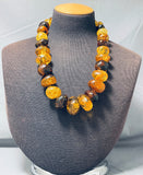 Native American One Of The Most Chunky Ancient Tree Sap Navajo Sterling Silver Necklace-Nativo Arts