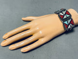 Native American One Of The Most Unique Vintage Coral Navajo Turquoise Sterling Silver Bracelet-Nativo Arts