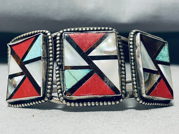 Native American One Of The Most Unique Vintage Coral Navajo Turquoise Sterling Silver Bracelet-Nativo Arts