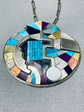 One Of The Most Unique Vintage Turquoise Inlay Sterling Silver Necklace-Nativo Arts