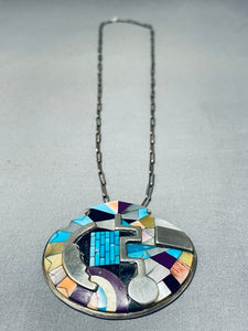 One Of The Most Unique Vintage Turquoise Inlay Sterling Silver Necklace-Nativo Arts