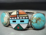 Native American One Of The Most Unique Vintage Zuni Sunface Turquoise Sterling Silver Bracelet-Nativo Arts