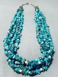 Native American Rare Hand Wrought Tubules Sterling Silver Vintage Turquoise Necklace-Nativo Arts