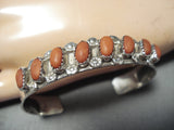 Native American Rare Slanted Coral Vintage Navajo Sterling Silver Bracelet-Nativo Arts