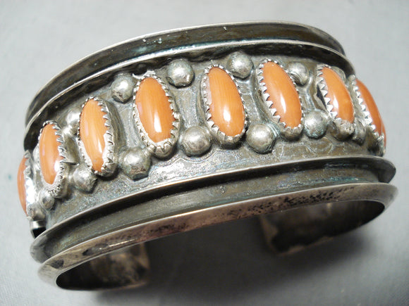 Native American Rare Vintage Singer Coral Sterling Silver Bracelet Old-Nativo Arts