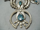 Native American Santo Domingo Sam Lovato Turquoise Sterling Silver Squash Blossom Necklace-Nativo Arts