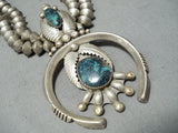 Native American Santo Domingo Sam Lovato Turquoise Sterling Silver Squash Blossom Necklace-Nativo Arts