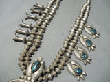 Native American Santo Domingo Sam Lovato Turquoise Sterling Silver Squash Blossom Necklace-Nativo Arts