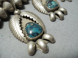 Native American Santo Domingo Sam Lovato Turquoise Sterling Silver Squash Blossom Necklace-Nativo Arts