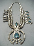 Native American Santo Domingo Sam Lovato Turquoise Sterling Silver Squash Blossom Necklace-Nativo Arts