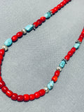 Native American Sensational Singer Signed Corals Turquoise Sterling Silver Necklace-Nativo Arts
