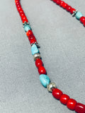 Native American Sensational Singer Signed Corals Turquoise Sterling Silver Necklace-Nativo Arts