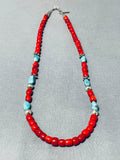 Native American Sensational Singer Signed Corals Turquoise Sterling Silver Necklace-Nativo Arts