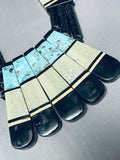 Native American Showstopper Santo Domingo Turquoise Inlay Sterling Silver Necklace-Nativo Arts