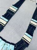 Native American Showstopper Santo Domingo Turquoise Inlay Sterling Silver Necklace-Nativo Arts