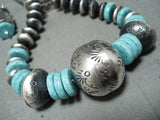 Native American Signed Very Long Tubule Sterling Silver Turquoise Necklace-Nativo Arts