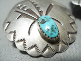 Native American Signed Vintage Isleta Old Kingman Turquoise Sterling Silver Earrings-Nativo Arts