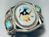Native American Signed Vintage Navajo Turquoise Kachina Sterling Silver Leaf Bracelet-Nativo Arts