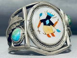 Native American Signed Vintage Navajo Turquoise Kachina Sterling Silver Leaf Bracelet-Nativo Arts