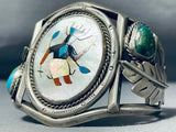 Native American Signed Vintage Navajo Turquoise Kachina Sterling Silver Leaf Bracelet-Nativo Arts