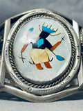 Native American Signed Vintage Navajo Turquoise Kachina Sterling Silver Leaf Bracelet-Nativo Arts