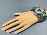 Native American Signed Vintage Navajo Turquoise Kachina Sterling Silver Leaf Bracelet-Nativo Arts