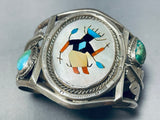 Native American Signed Vintage Navajo Turquoise Kachina Sterling Silver Leaf Bracelet-Nativo Arts