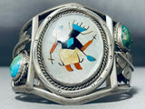 Native American Signed Vintage Navajo Turquoise Kachina Sterling Silver Leaf Bracelet-Nativo Arts