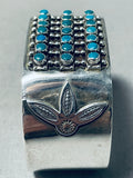 Native American Snake Eyes Turquoise Vintage Navajo Wide Sterling Silver Leaf Bracelet Old-Nativo Arts