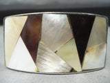 Native American Spectacular Vintage Southwest Inlay Mother Of Pearl Sterling Silver Bracelet-Nativo Arts