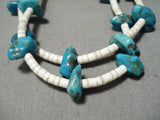 Native American Stunning Vintage Santo Domingo Turquoise White Shell Sterling Silver Necklace-Nativo Arts