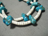 Native American Stunning Vintage Santo Domingo Turquoise White Shell Sterling Silver Necklace-Nativo Arts