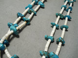 Native American Stunning Vintage Santo Domingo Turquoise White Shell Sterling Silver Necklace-Nativo Arts