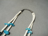 Native American Stunning Vintage Santo Domingo Turquoise White Shell Sterling Silver Necklace-Nativo Arts