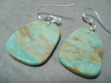 Native American Superb Santo Domingo Royston Turquoise Slabs Sterling Silver Earrings-Nativo Arts